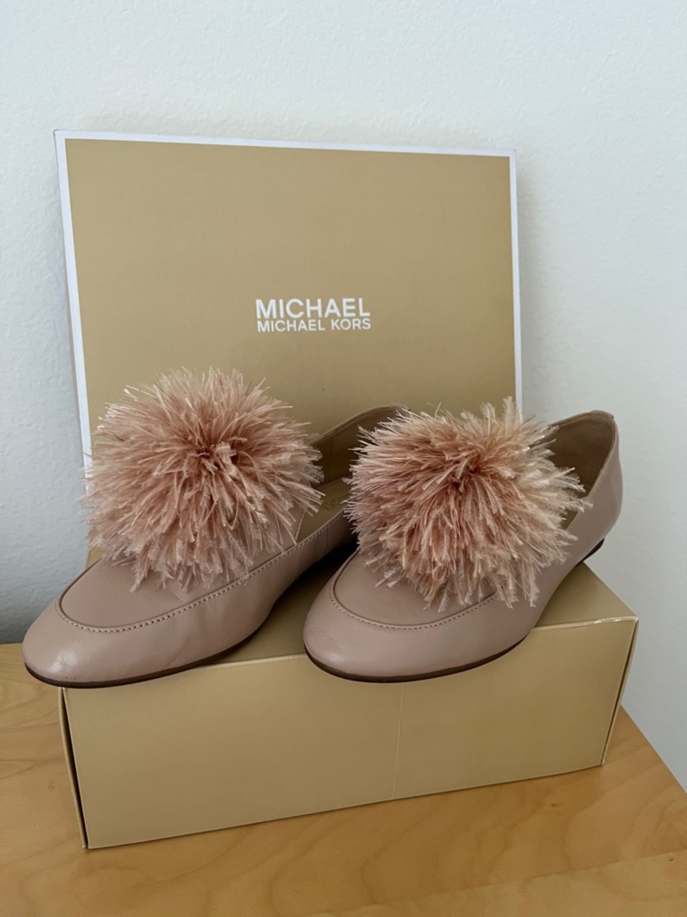 Michael Kors Nude Blush Leather Pom Pom Loafers